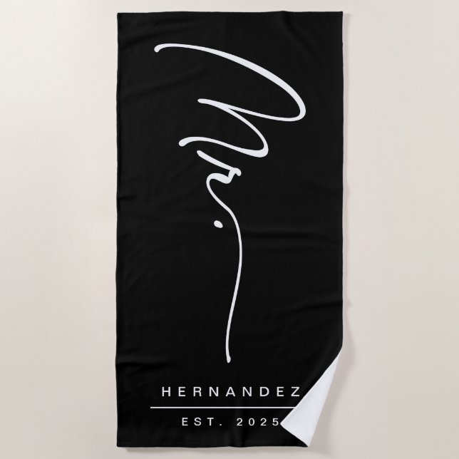 Plage Signature M. Serviette de plage, Noir & Blanc, Min (Devant)