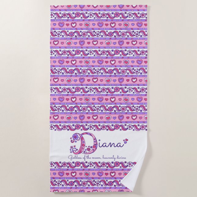 Plage Signification du nom Diana fleur cœur serviette de (Devant)