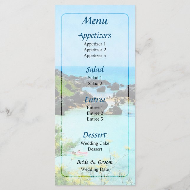 Plage St Georges Bermudes Menu Mariage (Devant)