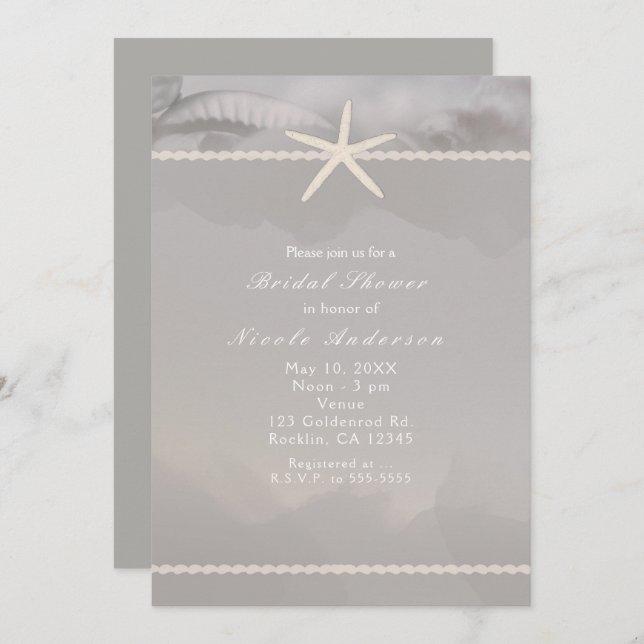 Plage Starfish Grey Chic Elegance Invitations (Devant / Derrière)