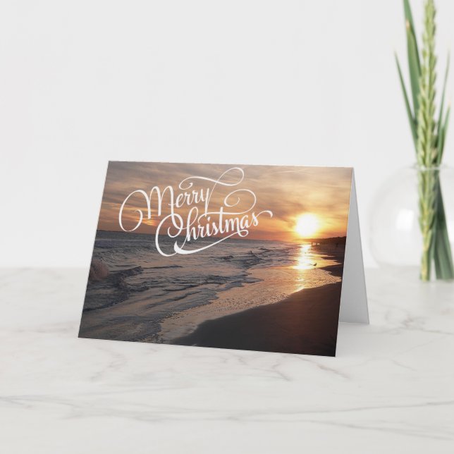 Plage Sunset Avec Carte De Noël Soleil (Devant)