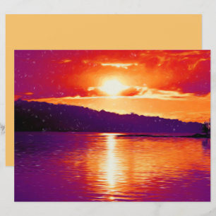 Plage Sunset Coastal Orange Purple Art Aquarelle