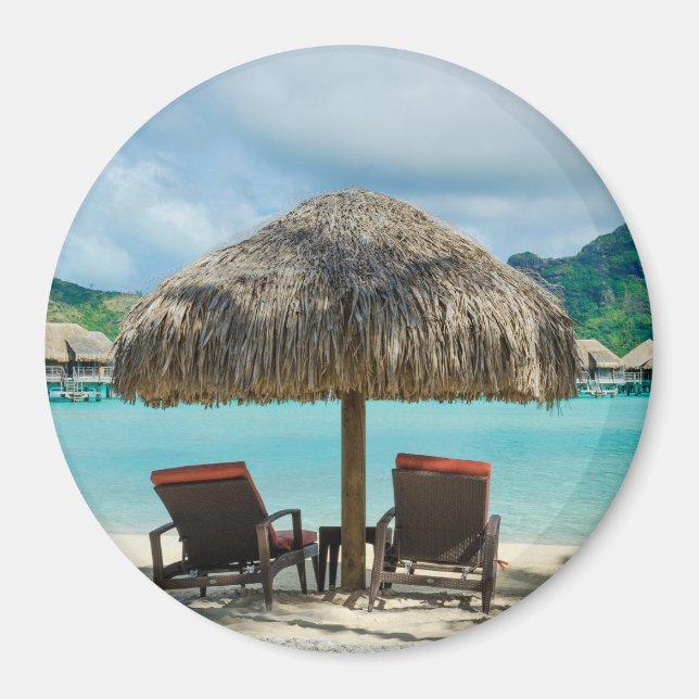 Plage sur aimant rond Bora Bora (Devant)