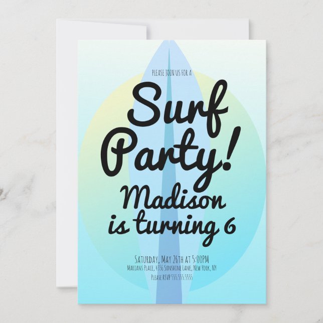 Plage Surf Party Ombre Blue Invitation (Devant)