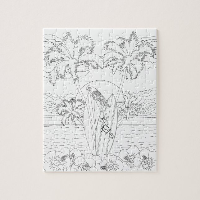 Plage Surf Plage Adult Coloration Puzzle (Vertical)