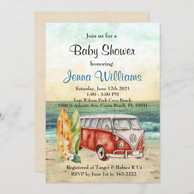 Plage Surf Surfboard Baby Boy Shower Invitation (Devant / Derrière)