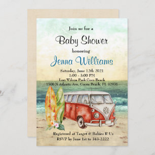 Plage Surf Surfboard Baby Boy Shower Invitation