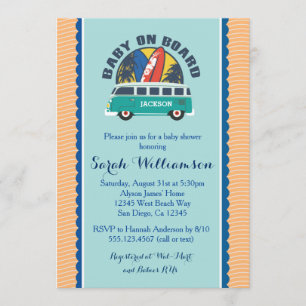Plage Surf Surfboard Baby Boy Shower Invitation