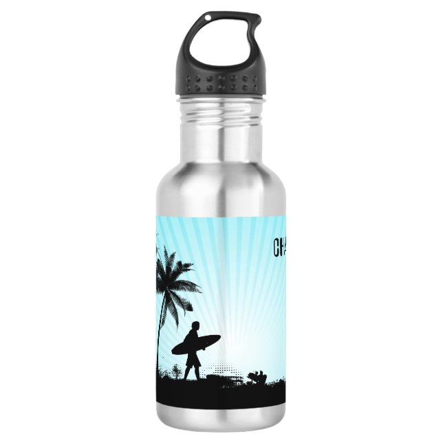 Plage Surfer nom personnalisé bouteilles d'eau (Devant)