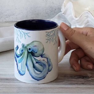 Plage Thématique Café Mugs Bleu Octopus