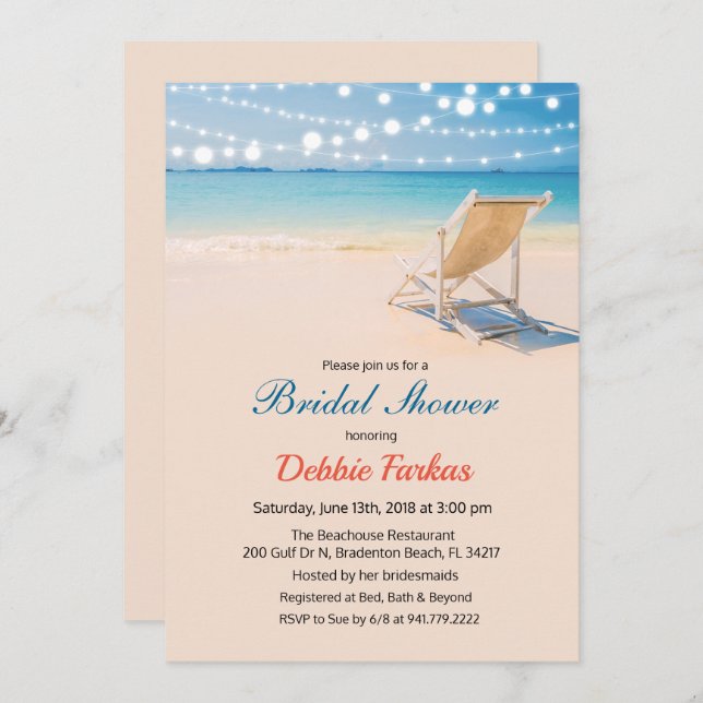 Plage Thématique de la douche nuptiale Invitation (Devant / Derrière)