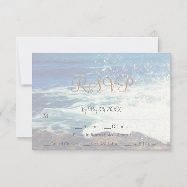 Plage Thématique Mariage bord de mer Carte RSVP (Devant)