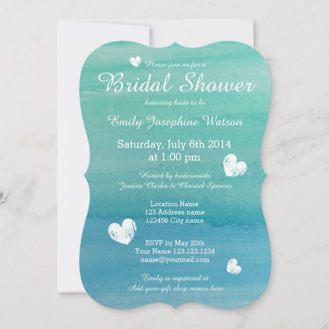 Plage thème aquarelle nuptiale invitations douche  (Devant)