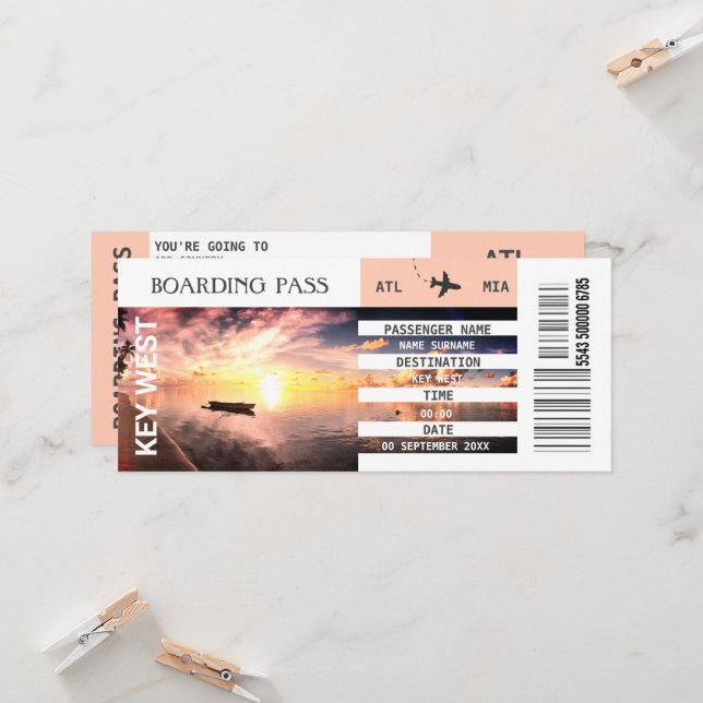 Plage thème avion carte d'embarquement week-end (Devant/Arrière en situation)