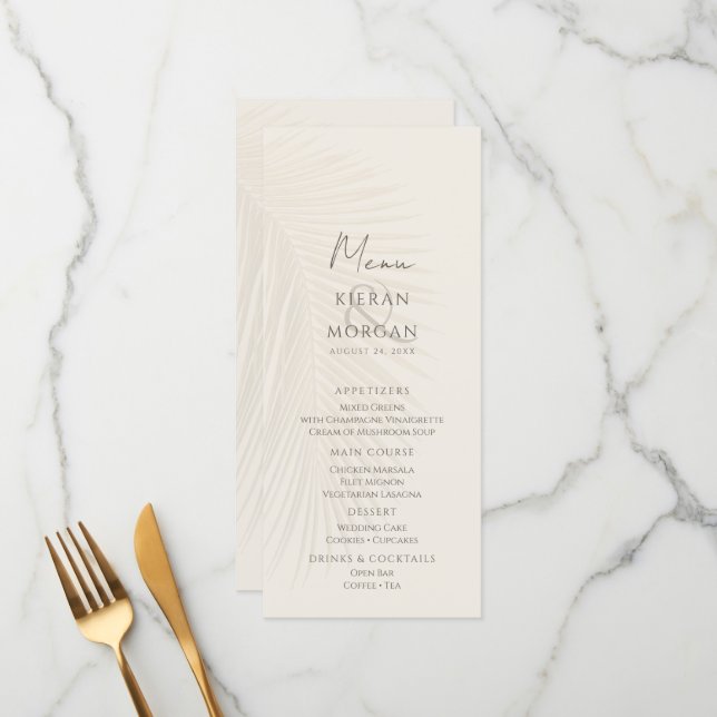 Plage Thème Palm Menu Feuille (Devant/Arrière en situation)