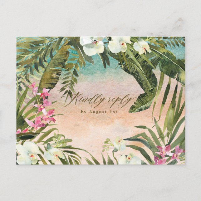 plage tropicale aloha mariage rsvp carte postale (Devant)