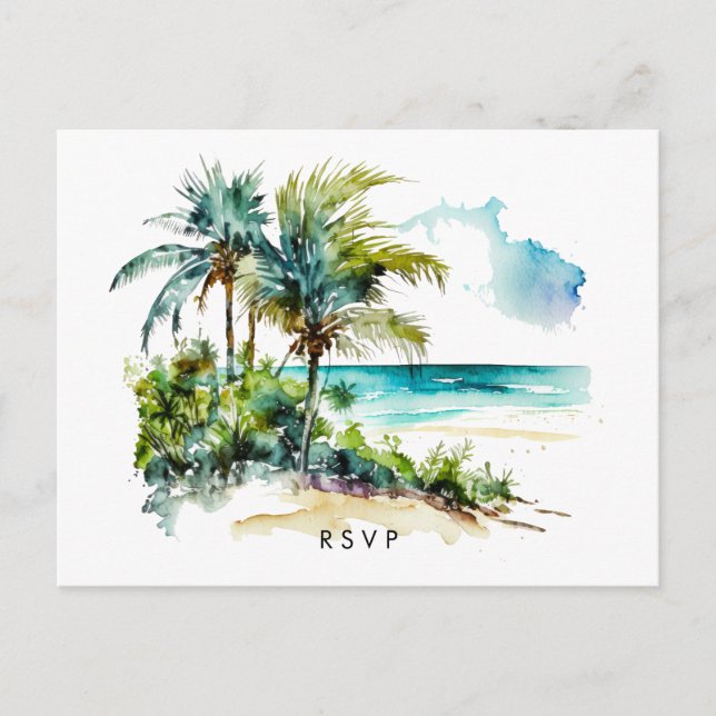 plage tropicale aloha mariage rsvp carte postale (Devant)