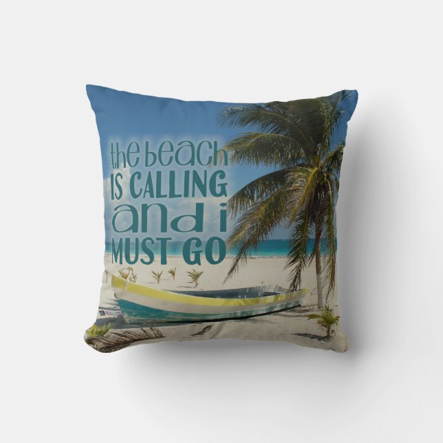 Plage tropicale Coussin Palm Tree Vieux Bateau (Recto)