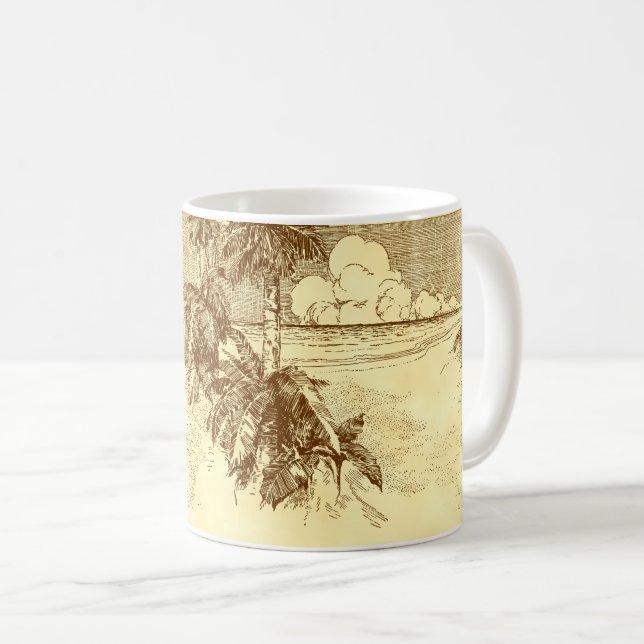 Plage Tropicale Élevant Palmiers Vintages Mug (Devant droit)