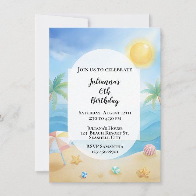 Plage tropicale Invitation d'anniversaire (Devant)