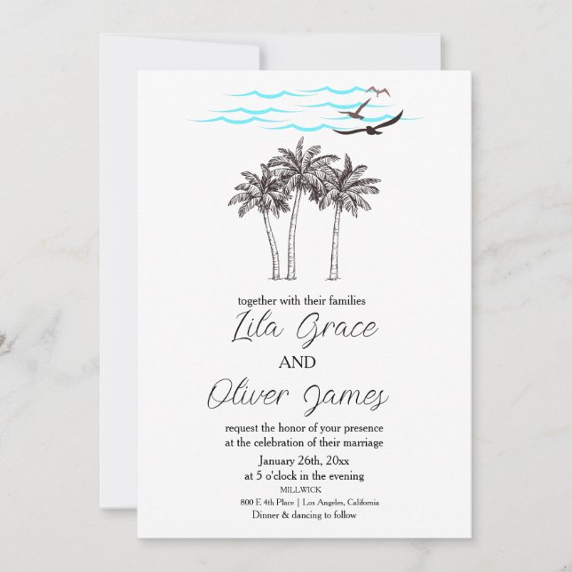 Plage tropicale moderne Faire-part de mariage Océa (Devant)