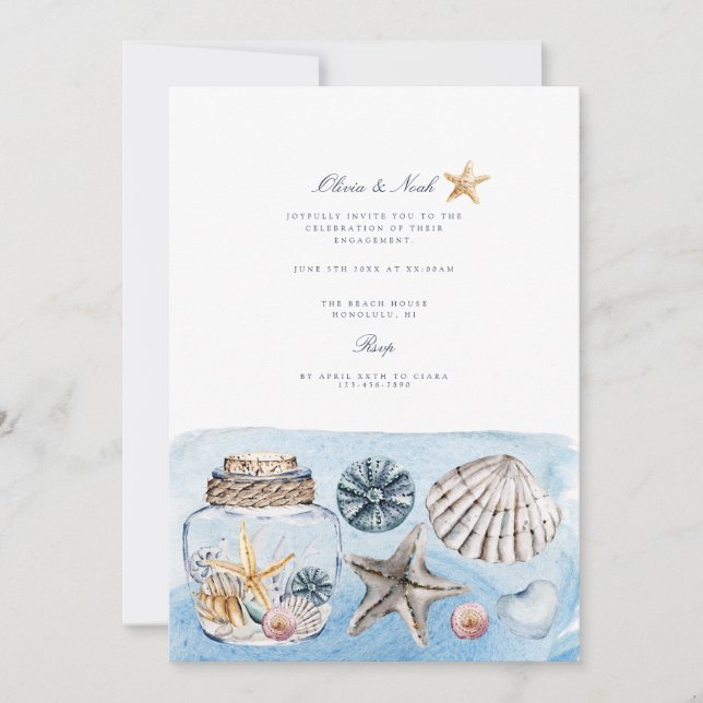 Plage tropicale Ocean Shell Invitation Fiançailles (Devant)