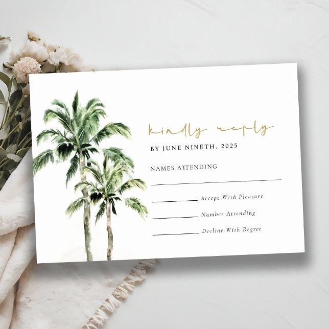 Plage tropicale palmiers aquarelle mariage Rsvp (Créateur téléchargé)