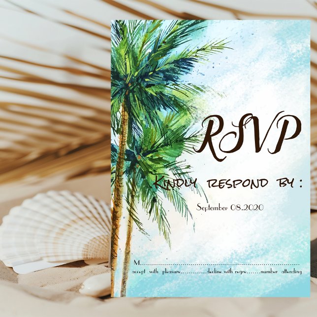 Plage Tropicale, Palmiers Invitation RSVP (Créateur téléchargé)