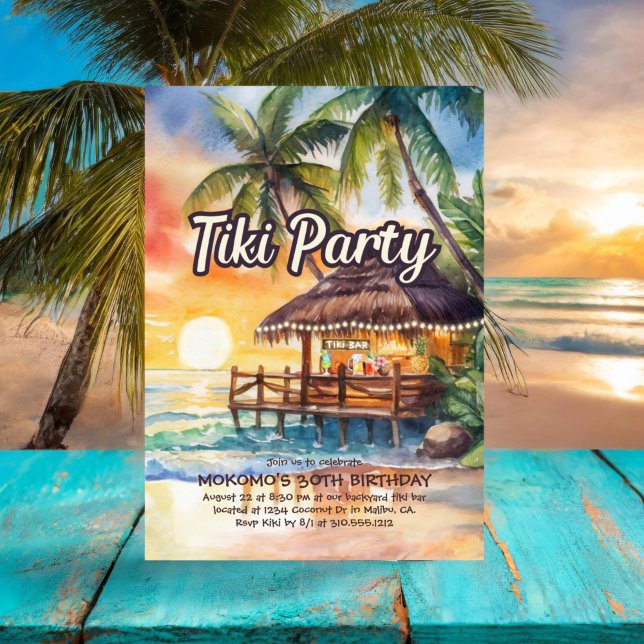 Plage tropicale Tiki Party Invitation d'anniversai (Créateur téléchargé)