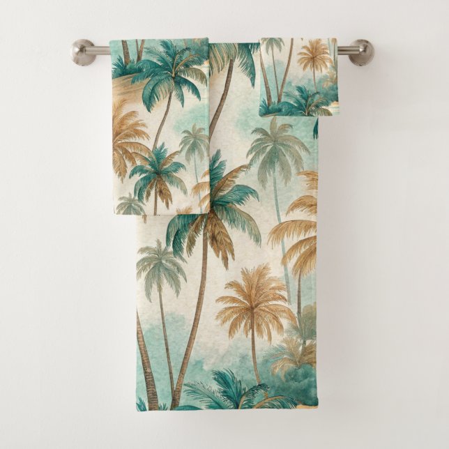 PLAGE TROPICALE VERTE ET BRUNE AVEC PALMIERS (En situation)