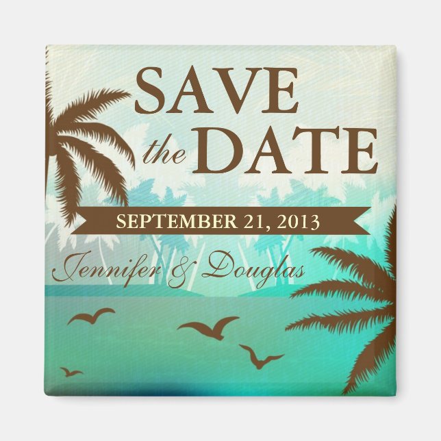 Plage Turquoise tropicale Magnet Réservez la date (Devant)