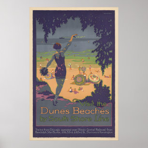 Plages des Dunes - Affiche de voyage vintage