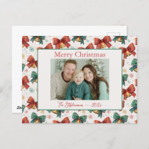 Plaid Bows Bells Photo Christmas Carte postale
