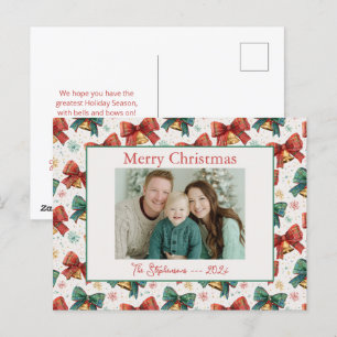 Plaid Bows Bells Photo Christmas Carte postale