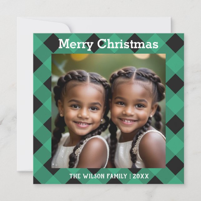 Plaid Buffalo Vert Carte de Noël sur mesure avec p (Devant)