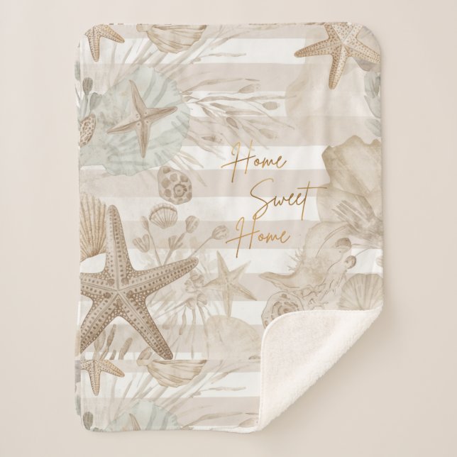 Plaid de jet beige coquillage côtier | Bea neutre (Devant)
