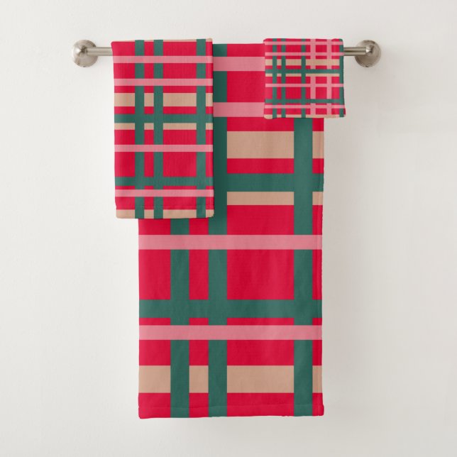 Plaid de Noël Moderne Lignes Rouge Vert Brillantes (En situation)