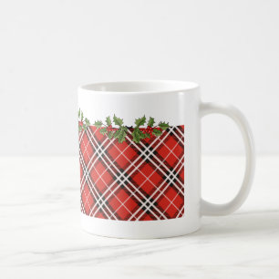 Plaid de tartan et tasse de café de Noël de houx