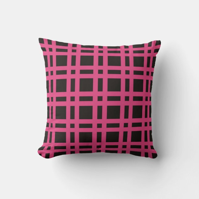 Plaid et raypes noir et rose MOJO Coussin (Recto)