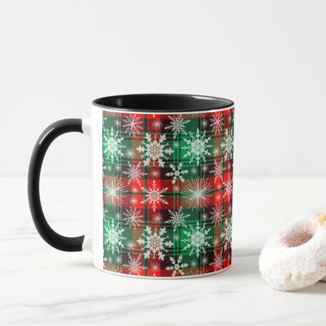 Plaid Et Snowflakes Noël Motif 1 Mug (Avec donut)