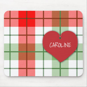 Plaid et tapis de souris rouges et verts de coeur