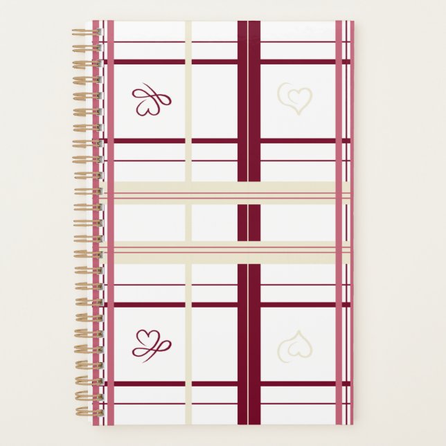 Plaid Hearts Spiral Planner- Whimsical Burgundy  (Devant)