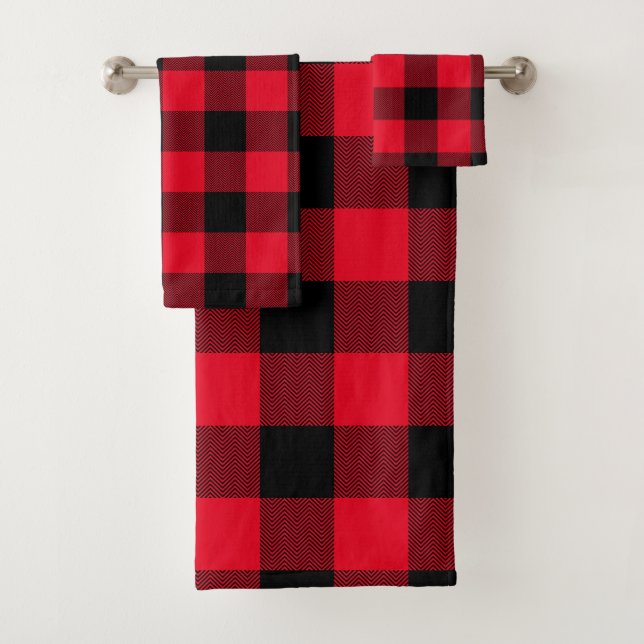Plaid moderne rouge et noir Chevron Buffalo (En situation)