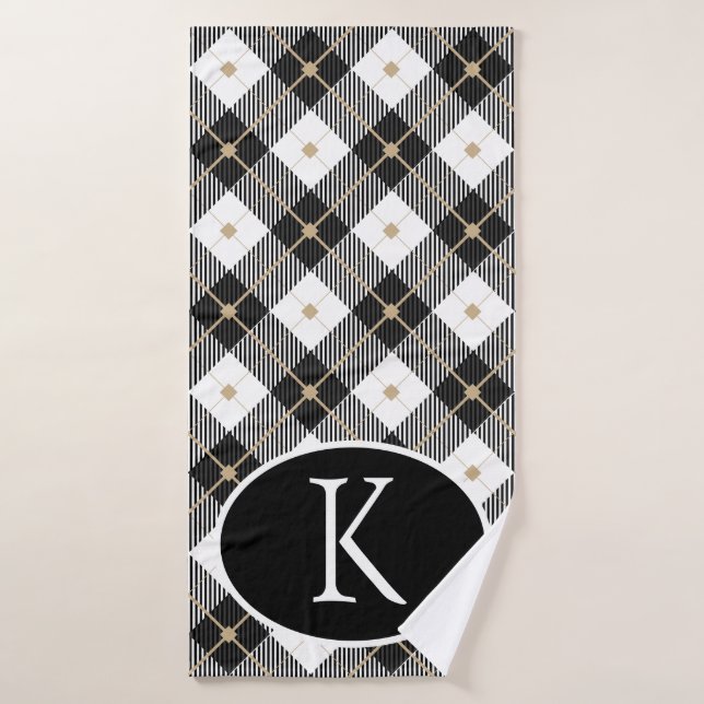 Plaid noir blanc or personnalisé avec monogramme (Serviette de bain)