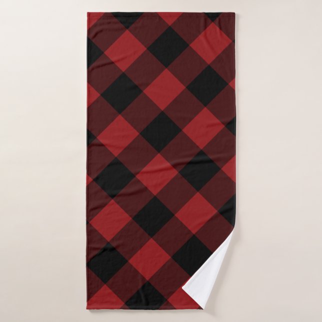 Plaid noir et rouge vérifié (Serviette de bain)