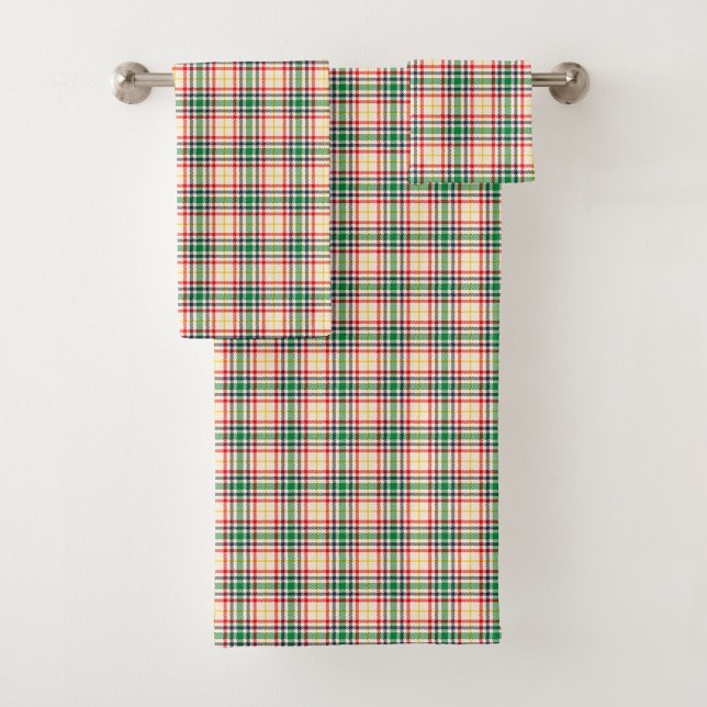Plaid-patterned towel set with red, green, yellow  (Créateur téléchargé)