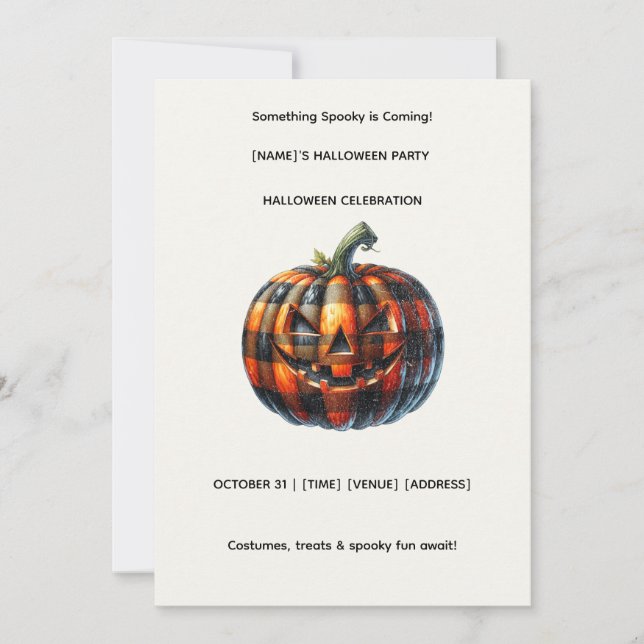 Plaid Pumpkin Halloween Party Invitation (Devant)