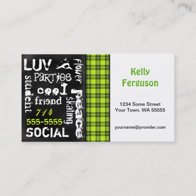 Plaid vert de Kelly, carte de visite grunge de (Devant)