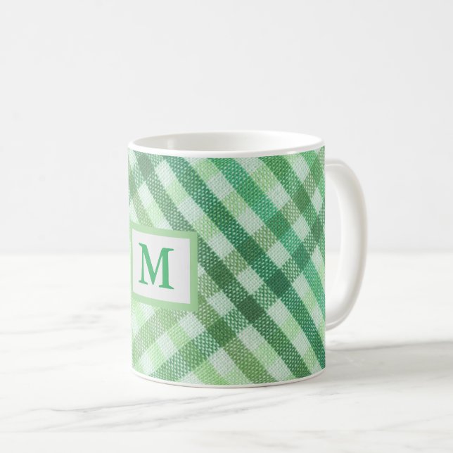 plaid vert, monogramme, ferme, tasse rustique (Devant droit)