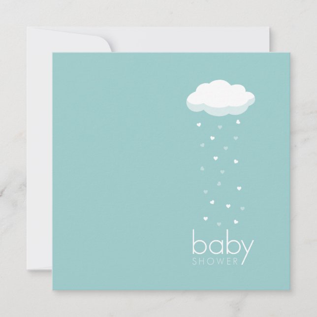 Plain Coeurs Aqua Baby shower invitation (Devant)